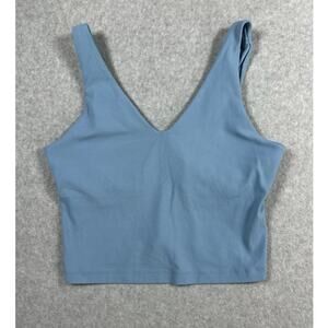 Athleta Crop Built in Sports Bra Women's Medium Denim Blue V Neck Casual
